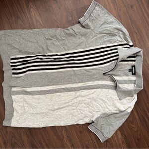 Gray and Black Striped Polo Sweater